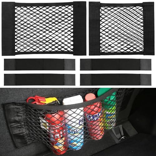 Duoleimi 6 Piezas Bolsa de Red para Maletero de Coche con Cierre de Velcro, Organizador de Maletero y Red de Almacenamiento, Red Universal para Maletero de Coche/SUV (Negro)