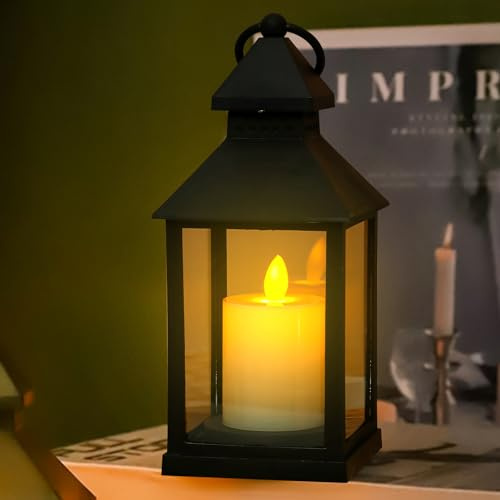 LED Laterne Deko für Draußen, Kunststoff Gartenlaterne Outdoor Kerzenlaterne, Vintage Laterne mit LED Kerzen Flammenlose Hängende Tischdeko für Halloween Weihnachten Deko Wohnzimmer (C)