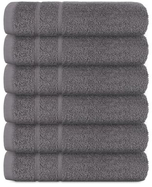 Perefly Bath Towels (30 X 50 CM) - Face & Hand Towels for Gym - Soft & Absorbent - Fast Drying Bathroom Face Cloths (Grey, 6 Pack)