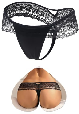 ohyeahlady Tanga Femme Chic Dentelle Taille Basse String Chic Hot Ouvert Gande Taille Culotte Coton sans Couture Invisible Mini Slip Lingerie Dentelle Womens Underwear L,Noir