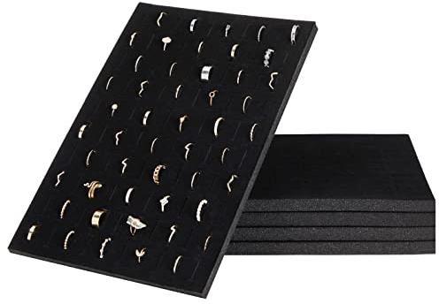 Juvale 5 Samt-Inlays für Ringkästen mit je 100 Steckplätzen, Schmuck-Display, Schwarz, 34 x 22,9 x 1,3 cm