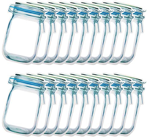 Enkrio Einmachglas Beutel 20 Stück Wiederverwendbare Reißverschlussbeutel Auslaufsichere Aufbewahrung Lebensmittelbeutel Gefrierbeutel für Home/Reisen/Picknick