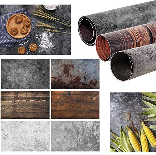 Selens 56 x 89 cm 2-in-1 nahtloser Hintergrund, 3 Stück, Beton, Holz, Foto, für Lebensmittel, Requisiten, Schmuck, Kosmetik, kleine Produkte, Fotografen, Vlog, YouTube, Video, doppelseitiges Muster