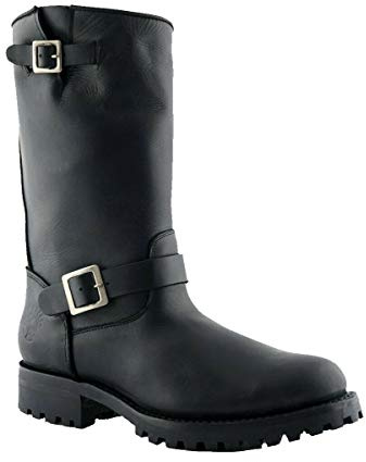 Grinders Bottes de Combat Western en Cuir Noir de Motard Engineer One Pour Hommes Avec Fermeture à Boucle