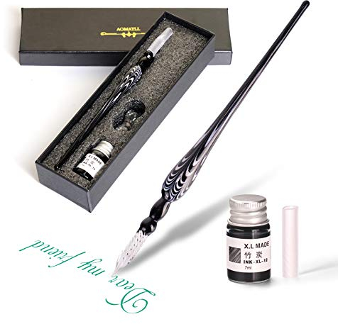 Juego de bolígrafos de vidrio: bolígrafo de caligrafía de escritura, juego de bolígrafos de inmersión de vidrio Adecuado para escribir tarjetas de felicitación, firmas, decoración y regalos