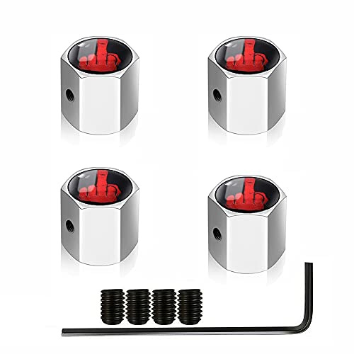 I Love Dick - Tapones para válvula de neumático, diseño hexagonal antirrobo, tapas de vástago de dedo medio, para coches, camiones, bicicletas y motocicletas (plata/rojo)