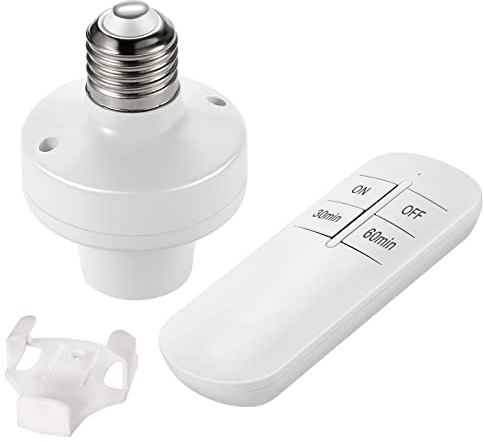 QIACHIP Portalampada E27 con Telecomando,433Mhz Lampada Presa wireless Base lampadina 110V 220V, Kit interruttore luce wireless con timer, Nessuna programmazione richiesta (solo RF)