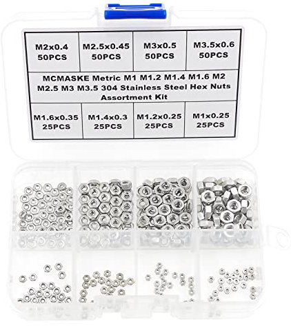 MCAMSKE 300PCS Metrische M1 M1.2 M1.4 M1.6 M2 M2.5 M3 M3.5 304 Edelstahl Sechskantmuttern Sortiment Kit für Schrauben und Schrauben