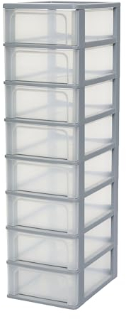 Iris Ohyama Cassettiera in Plastica, Portaoggetti, 8 Cassetti Medi, Grigio, Apertura Facile, Formato A4, A5 e A6, Organizzatore, Per Ufficio, Scuola, Cartoleria, Senza BPA, Contenitore, OCH-2008