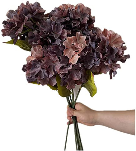 6pcs Artificial Oil Paiting Effect Hydrangea Flower Branch Faux Laurustinus Tree Stem for Floral Decoration (Coffee)