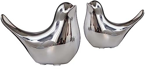 Moaobooh 2 piezas de estatua de pájaro, esculturas modernas de animales, esculturas de cerámica para el hogar, decoración para adornos, sala de estar, dormitorio, oficina, escritorio, armarios (plata)