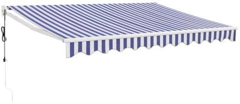 vidaXL Toldo Retráctil Automático, Toldo Eléctrico con Motor, Sombrilla Colgante de Pared, Toldo para Balcón Patio Tienda, Azul y Blanco 3x2,5 m