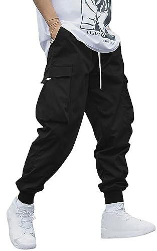 YAOHUOLE Men's Cargo Trousers Cuffed Cargo Joggers Casual Drawstring Pants Elasticated Waist