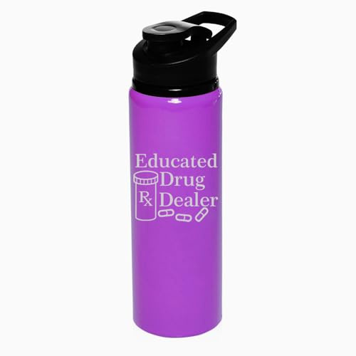 25 oz Water Bottle Sports Travel Mug Educated Drug Dealer Funny Pharmacist Pharmacy Tech (Purple)