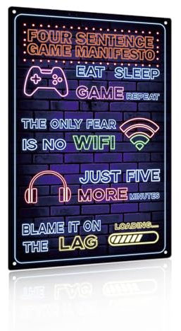 Funny Gamer Sign Printed Neon Gaming Metal Poster Boys Gaming Room Gift Gaming Room Wall Door Decor 8 x 12 inch (2403)