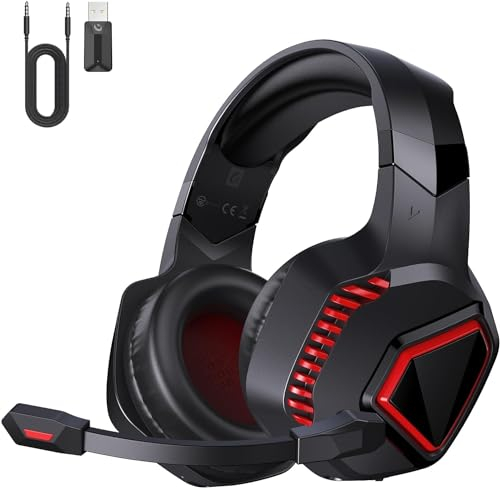 Wireless Gaming Headset, 2,4 GHz Gaming Kopfhörer Kabellos für PS5, PC, Switch, Mac, Noise Cancelling Headset mit Mikrofon, Bluetooth Headset mit Kabel 3.5mm für Xbox Series X