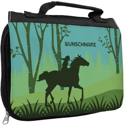 Kulturbeutel mit Namen und Motiv mit Reiten | Kulturtasche mit Hobby personalisiert