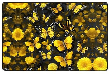 Teppich, Motiv: gelbe Blumen, Schmetterlinge, 22,9 x 30,5 cm, für Wohnzimmer – Haustürmatte, Außeneingang und waschbarer Teppich für Schlafzimmer