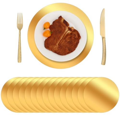 Ovveroche 150 Pcs Gold Paper Placemat for Dinner Plates, 13 Round Disposable Place Mats Bulk Christmas Wedding Birthday Party Foil Paper Table Mats Decorative