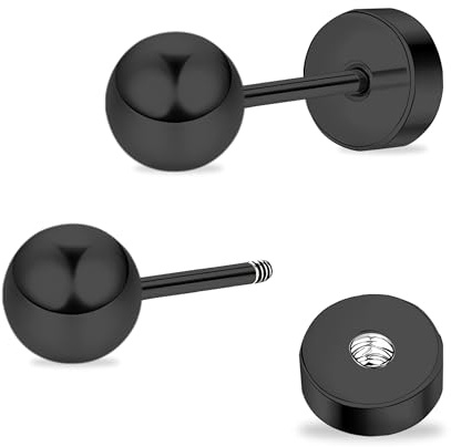 ZDE Titan Damen Ohrringe flach zurück Kugel Ohrstecker Frauen hypoallergene stecker für empfindliche Ohren 3mm-6mm flach Ohrstecker perfekt für Helix Tragus Knorpel Ohrläppchen