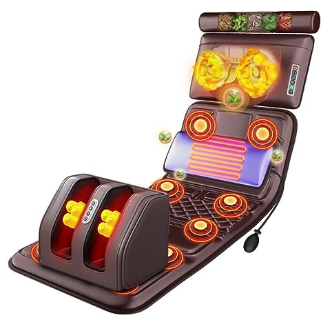 LYFDPN Colchoneta de Masaje de Cuerpo Completo con Calor, Almohadilla de Silla de colchón de Masaje con 10 Motores vibratorios, Masaje Shiatsu de Cuello y Masaje con Rodillo