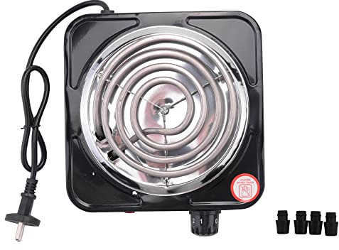 Kueohse Estufa EléCtrica de un Solo Quemador, Compacta y PortáTil, Placa Calefactora de Temperatura Ajustable, 1500 W, Enchufe Europeo Negro y Acero Inoxidable