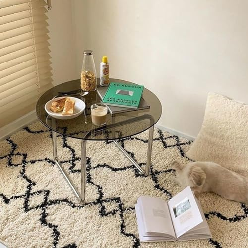 OAKVYNE Mesas De Centro con Cristal Templado – Pequeña Y Auxiliar para Salón, Balcón U Oficina – Estilo Vintage Y Moderno, Estructura Metálica(Gray,50cm/19.6in)