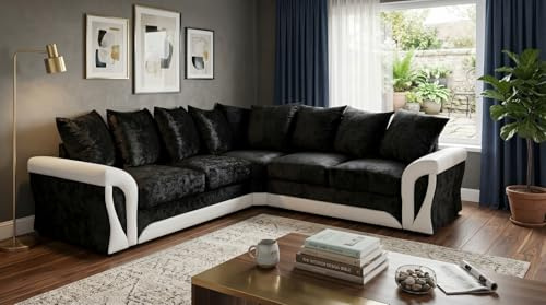 2C2 Corner Sofa – 5 Seater Crush Velvet Sectional Sofa | Dual Arm Scatter Back Design | Faux Leather & Fabric Corner Couch for Living Room