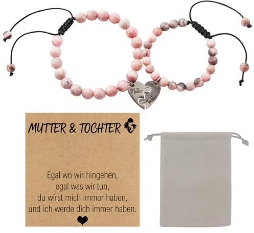 Mutter Tochter Armband,Mama Tochter Armband Herz,Mother Daughter Bracelets | MutterTochter GeschenkArmband Mit Karte und Kordelzugtaschen, MutterTochter Armbänder für 2, Geschenk für MutterTochter