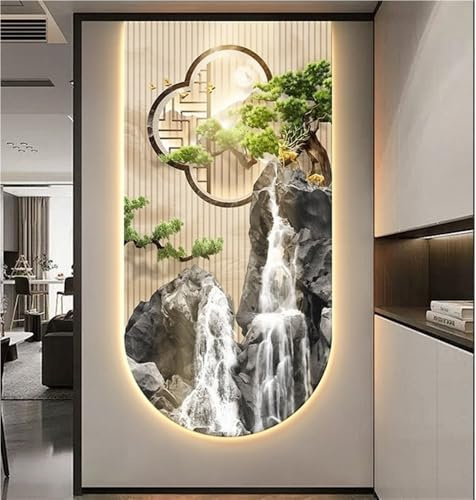 IBOWZ Großes 3D-LED-Landschaftswandbild mit Beleuchtung, dekorative LED-Wanddekoration, beleuchtetes Berg- und Flussmotiv für Schlaf- und Wohnzimmer