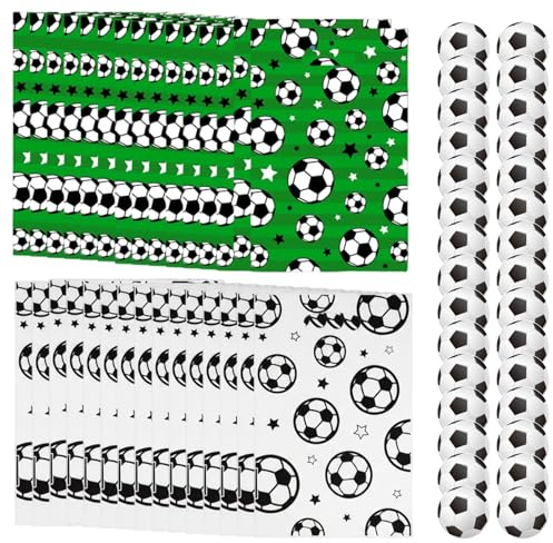 ZMaglorian 30 Stück Fußball Geschenktüten mit Stickern - Plastiktüten für Party in Grün & Weiß (je 15 Stück), Inkl.Geburtstag Deko & Mitgebsel 30-Aufkleber - Für Fußball