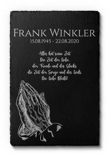 Grabstein Gedenkplatte aus Schiefer Grabplatte mit Gravur und Motive 20x30 cm Gedenktafel für Menschen oder Haustiere Hunde Katze personalisiert Gedenkstein Grabschmuck Urne Andenken wetterfest