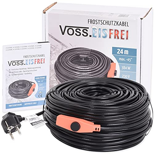 24m Frostschutz Heizkabel mit Knopf-Thermostat VOSS.eisfrei, 230V, Heizleitung Zum Schutz von Wasserleitungen und Weidetränken
