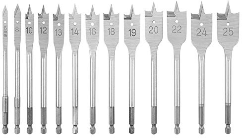 NORTOOLS Spade Drill Bit Sets 13 PCS Wood Craft Hole Saw Bits Paddle Flat Boring Bits with 1/4 inch Quick Change Hex Shank for Woodworking DIY Lover Carpenter in Waterproof Nylon Bag 6-25 mm