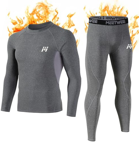 MEETWEE Termiska underkläder för män, vinter långärmad baslager snabbtorkande Long Johns kompressionsdräkt för träning skidåkning löpning vandring, Grå, M
