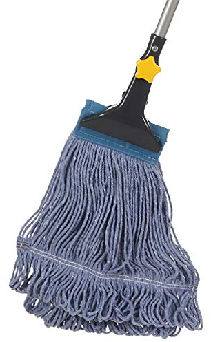 Yocada - Mocio in cotone resistente per uso industriale e commerciale, con estremità ad anello, bastone in metallo con morsetto a ganascia, per la pulizia del pavimento, lunghezza 132 cm