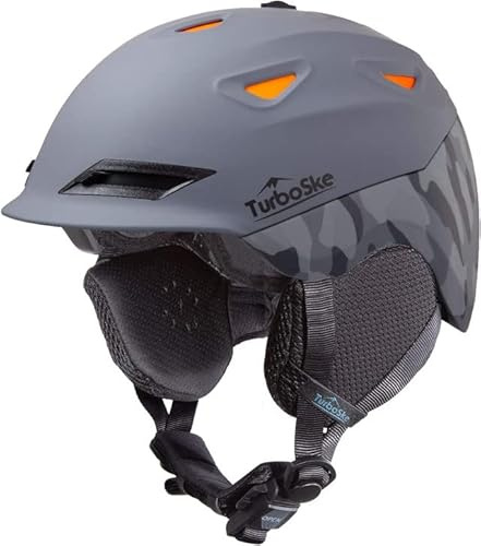 TurboSke Ski Helmet - Active Ventilation Audio Compatible Luxury Snow Sports Helmet with ASTM Certified Safety for Men, Women & Youth (L, Gray-Camo)