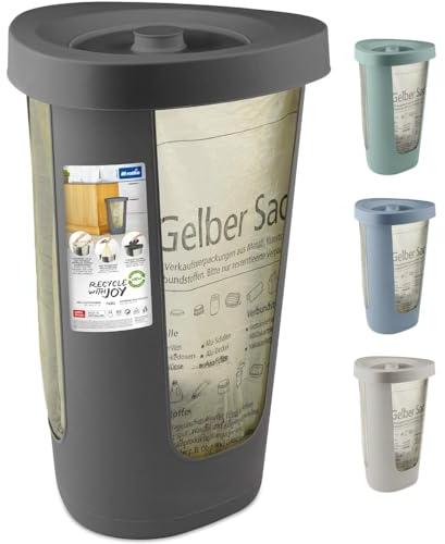 Rotho Fabu Supporto per Sacco della Spazzatura per Sacchetto Giallo con Coperchio, Plastica (PP Riciclato) senza BPA, Grigio (Antracite), 40.0 x 40.0 x 62.1 cm