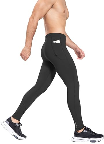 baleaf Men's Winter Running Tights Thermal Cycling Pants Water Resistant Fleece Leggings Zipper Pockets Cold Weather Gear Black XL