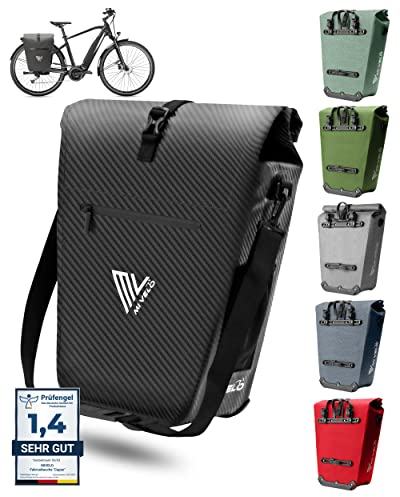 MIVELO 2in1 Fahrradtasche Gepäckträgertasche 100% wasserdicht + Laptopfach – Fahrrad Tasche für Gepäckträger 1 STK (Carbon, 25L)
