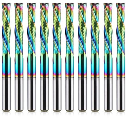 HOZLY Woodwork Milling Cutter ,DLC Coating ,UP & Down Cut 2 Flutes Spiral Carbide Milling Tool CNC Router Compression Wood End Mill Cutter Bits,1/8Inch Shank ,1/8Inch Cutting Dia ,17mm CEL Pack of 10