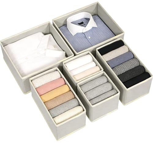 XongSyue Organizer Armadio, Organizer Cassetti Set di 6, Non Tessuto Divisori per Cassetti, Divisori per Armadio Interno, per Calze, Biancheria Intima, Cravatte, Sciarpe, Grigio Chiaro