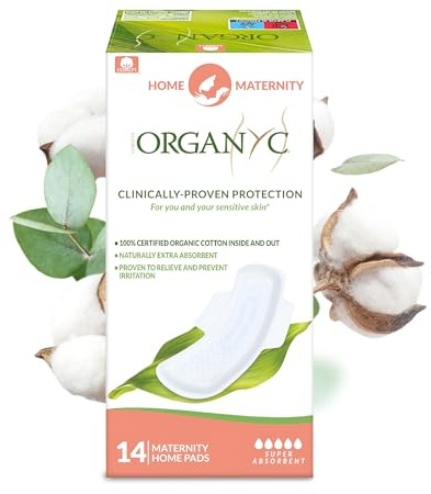 ORGANYC - Compresses post-partum, grandes compresses confortables pour les journées à flux moyen, fabriquées en coton biologique certifié