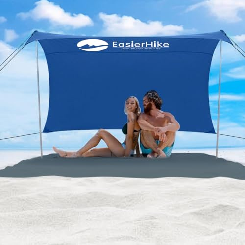 EasierHike Beach Shade Tent, 7 × 7.15 Ft Portable Easy Pop Up Beach Canopy, UPF50+ Sun Protection Shelter, Windproof & Water Resistant, Stable with 4 Sandbags & Windproof Cords, Perfect for Family