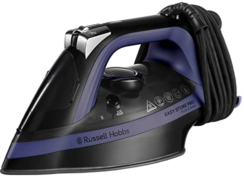 Russell Hobbs Steam Iron [2400W, 200g extra steam boost] EasyStore Pro (opt. temperature for all fabrics, space-saving cable storage, ceramic soleplate, self-cleaning, anti-limescale) 26731