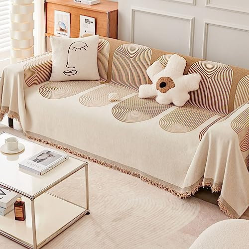 Homxi Sofahusse 2-Sitzer,180x180CM,Couch Überzug Universal Linie Gestreift Sofa Überwürfe Chenille Sofa Handtuch Khaki Sofabezug Universal