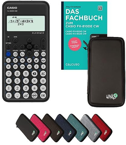 Casio fx-82DE CW inkl. Schutztasche Schwarz & Fachbuch (96 Seiten, DIN A5) – Wissenschaftlicher Rechner – Smart Set