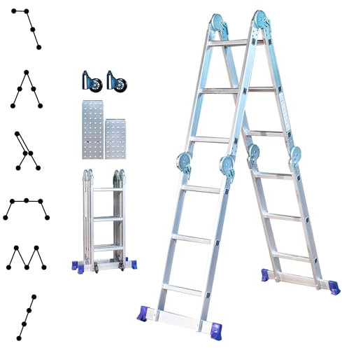 HOSTROM Gelenkleiter Multifunktionsleiter 3x4 Stufen, Stavalance 4x3, Aluminium, 3,6 m Länge klappbar, Leiter 4-teilig bis 150 kg, Gelenkleiter Klappleiter Stehleiter Aluleiter