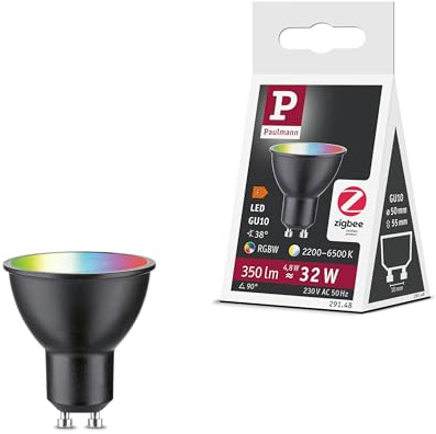 Paulmann 29148 standard 230 V smart hem Zigbee LED-reflektor GU10 350 lm 4,8 W RGBW dimbar svart matt glödlampa