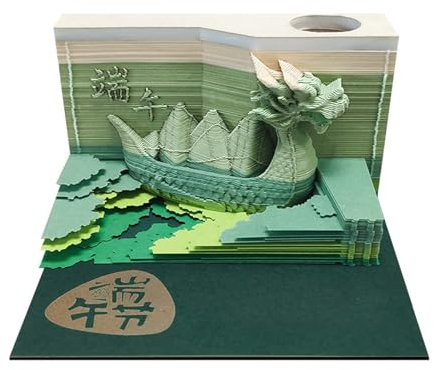 DLUCCA 3D Notizblock Würfel, 236 Blatt, Mini-Drachenboot-Notizblock, Raumdekoration, Zubehör, Schreibwaren, Geschenk 3D Memobuch (Color : B)